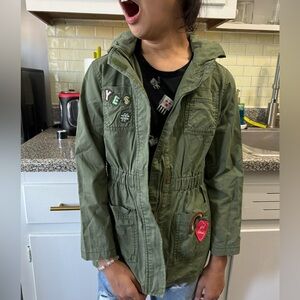 Kids Green Hooded Jacket with Patches